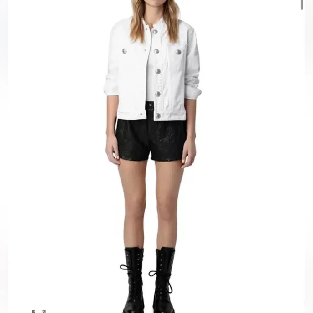 $398 Zadig & Voltaire Kaely Destroy Denim Jacket in White NWT small